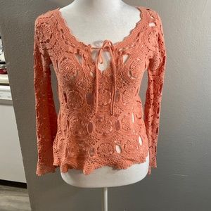 crochet size small long sleeve cottage core knit shirt